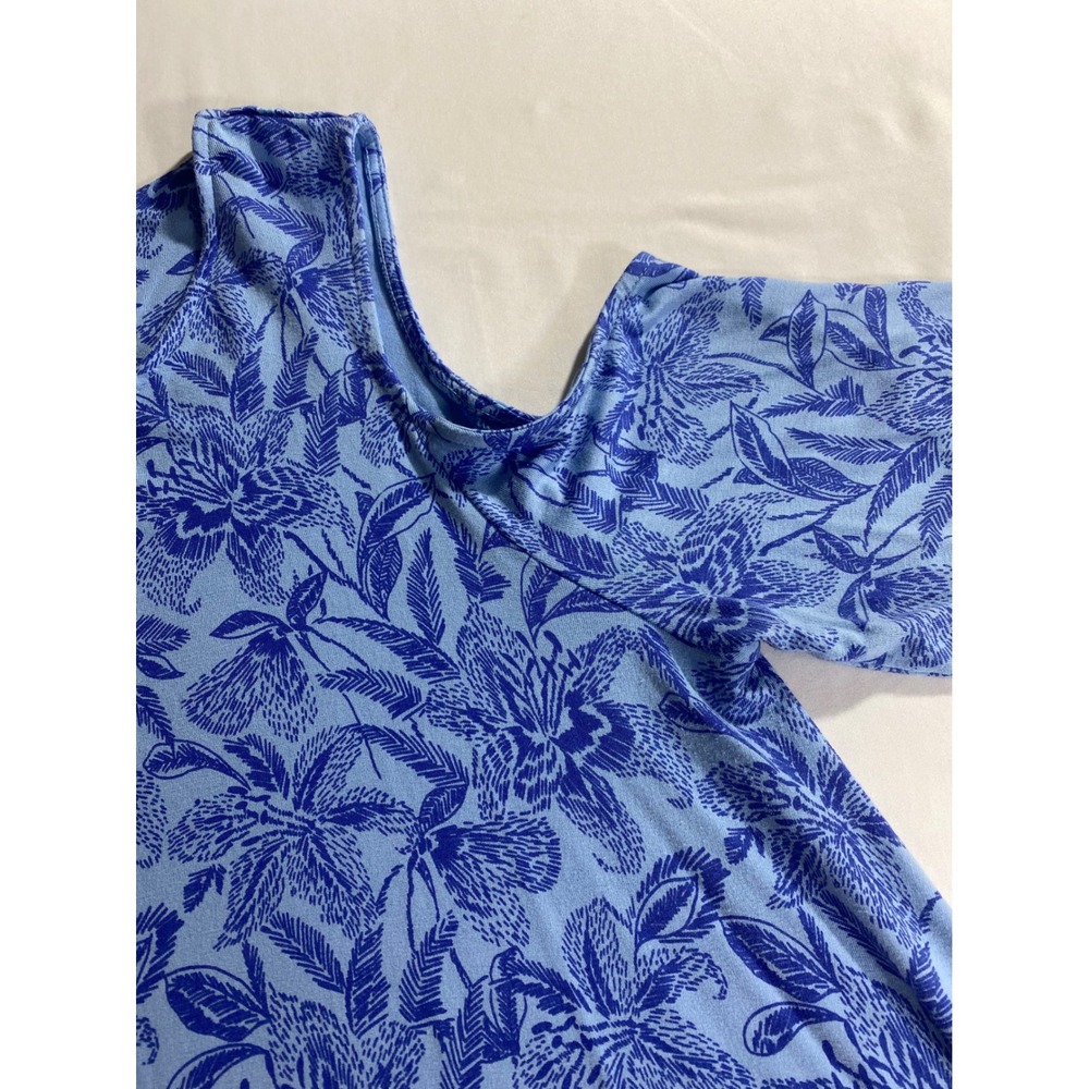 Chico's Cold Shoulder Top Women Size 2 Blue Excellent Floral Tropical Print - Picture 8 of 9